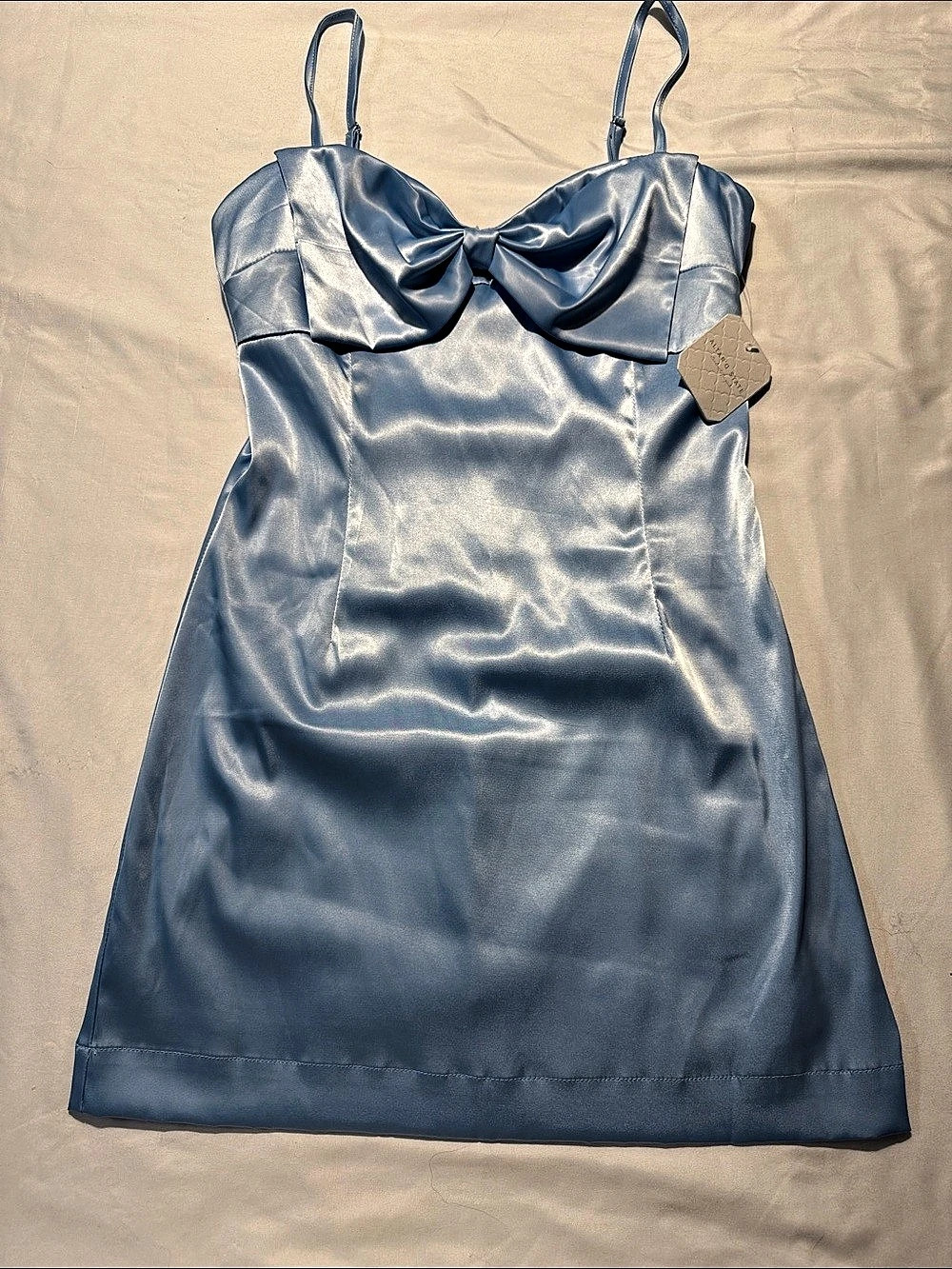 Altar'd State Satin Bow Mini Dress in Blue Size Medium NWT